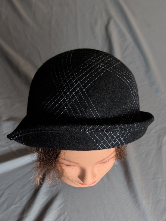 Accessories - Black Wool Bowler Hat with Contrasting Stitch Detail